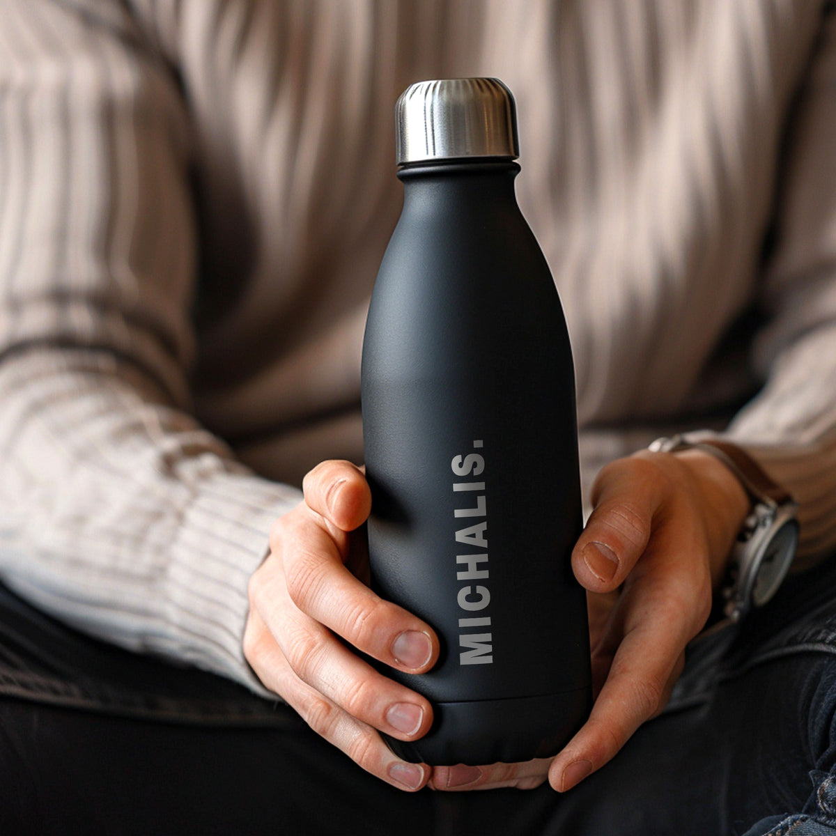 Name - Engraved Black Bowling Bottle 500ml - GOTShirts