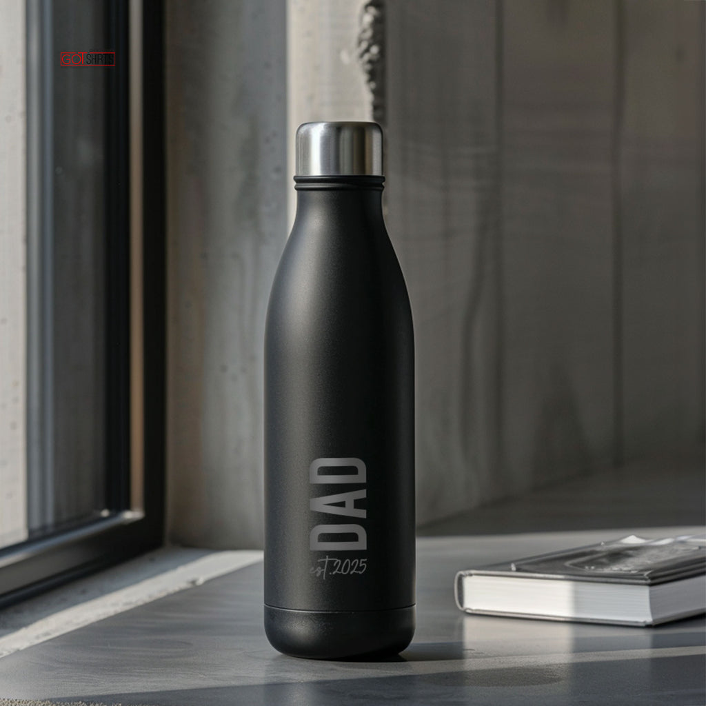 Dad Since - Engraved Black Bowling Bottle 500ml - GOTShirts