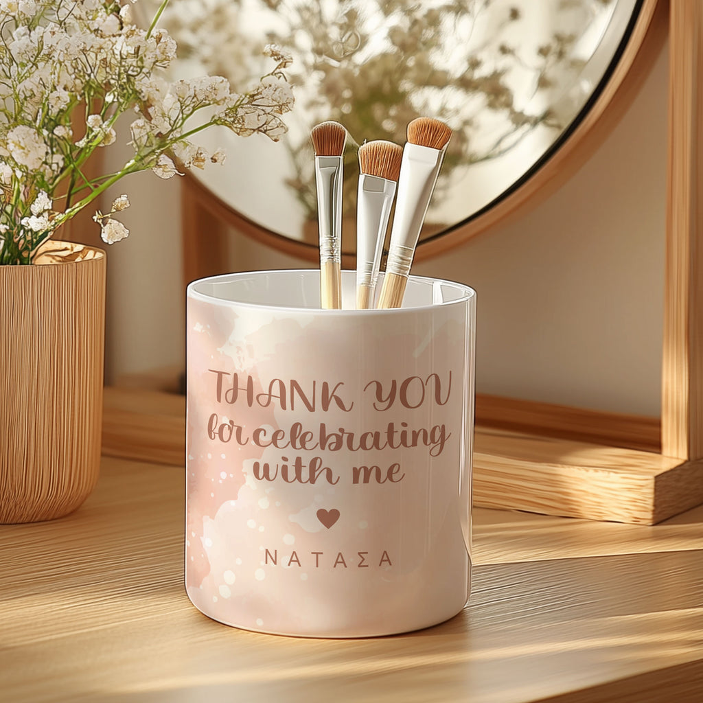 Pink Celebrate - Ceramic Makeup Brush Holder - GOTShirts