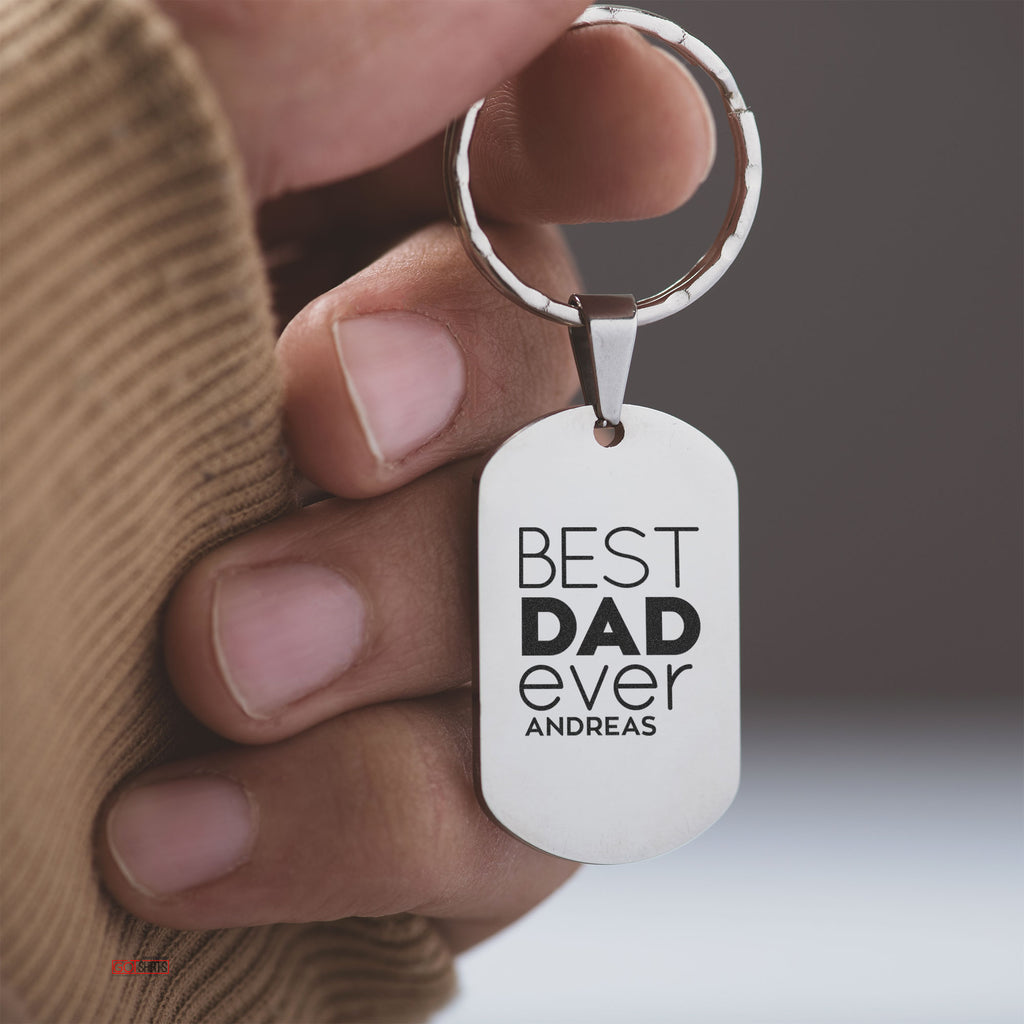 Best Dad Ever - Dog Tag Keyring (Engraved) - GOTShirts