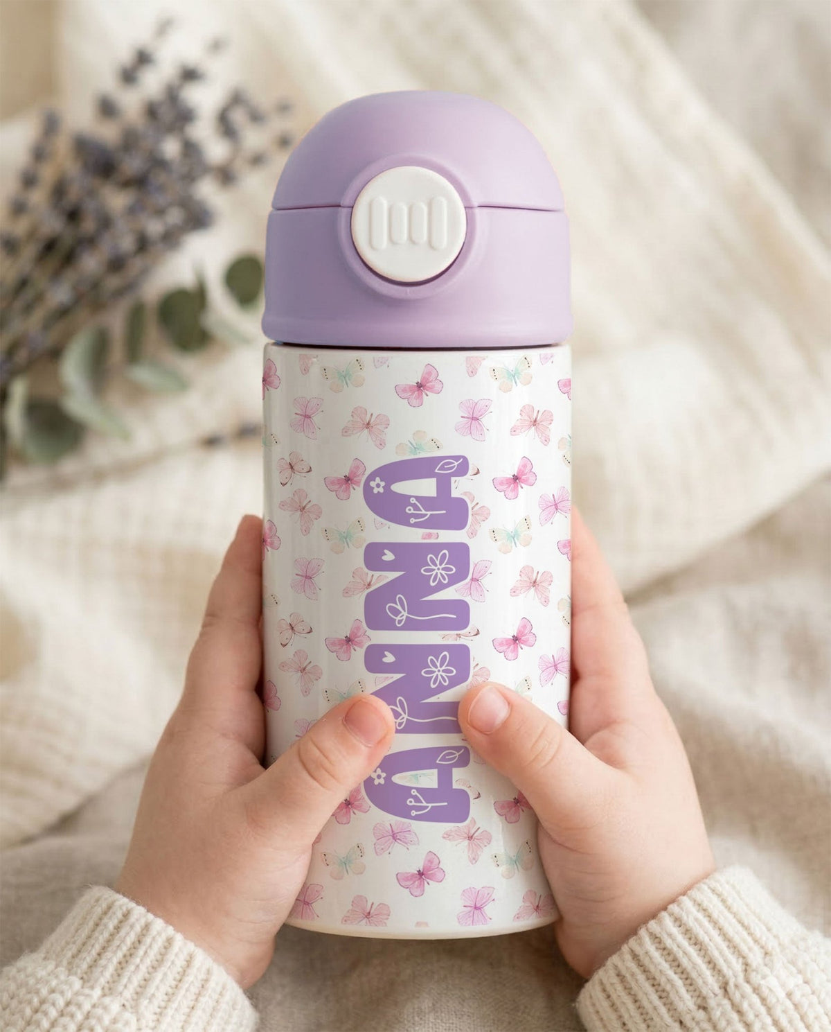 Pink Butterflies - Double Wall Bottle & Pouch Gift Set - GOTShirts