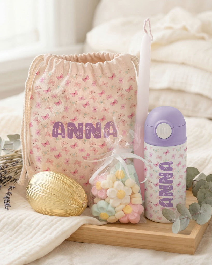 Pink Butterflies - Double Wall Bottle & Pouch Gift Set - GOTShirts