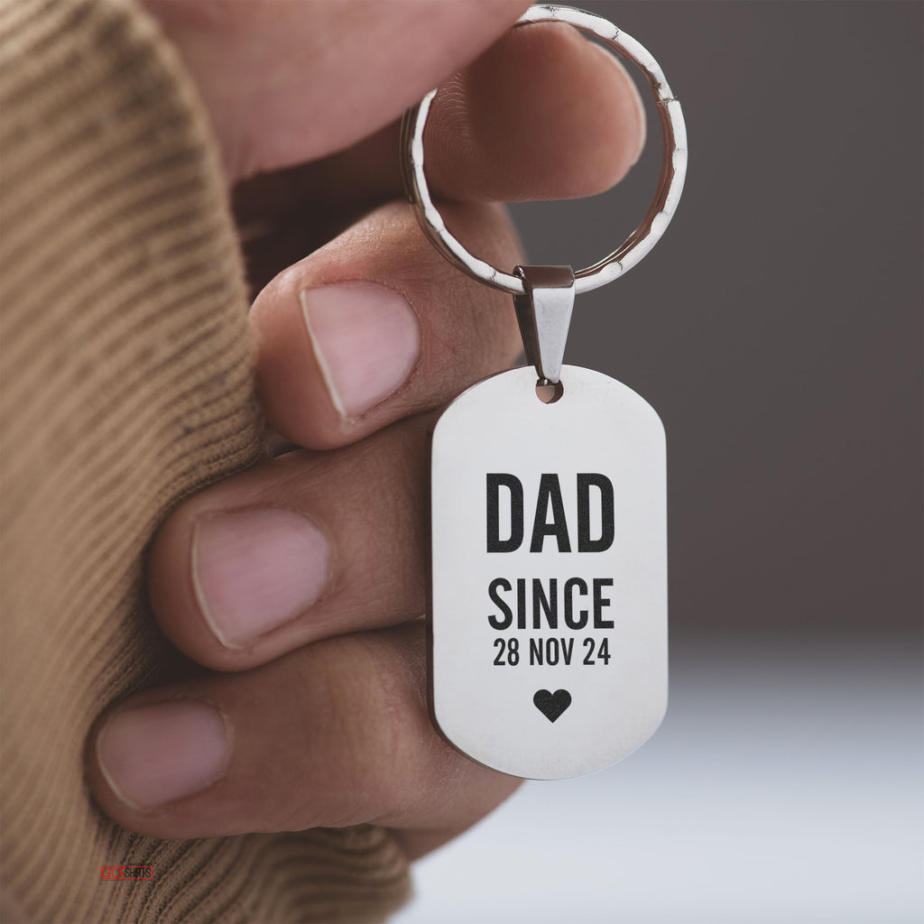 Dad Since - Dog Tag Keyring (Engraved) - GOTShirts