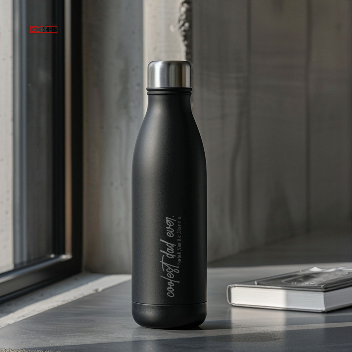 Coolest Dad Ever - Engraved Black Bowling Bottle 500ml - GOTShirts