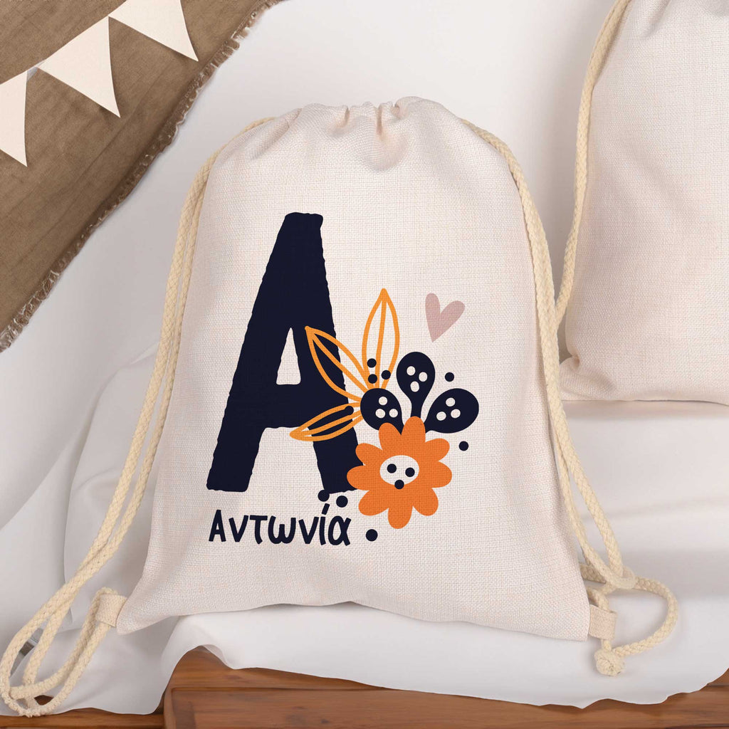 Name & Letter - Drawstring Bag Linen - GOTShirts