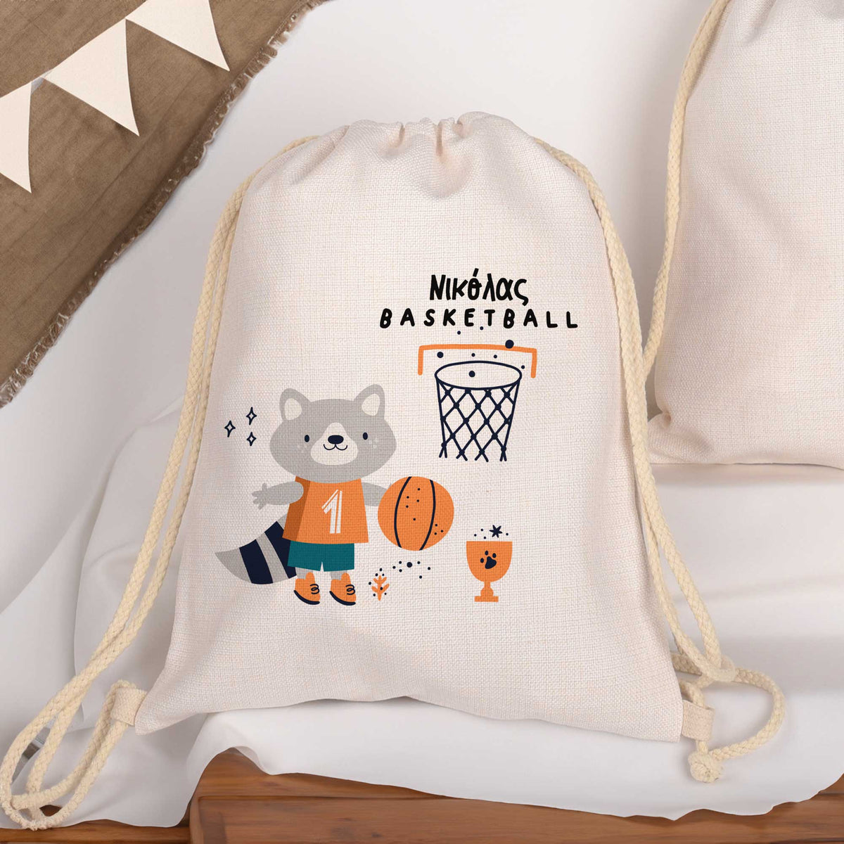 Basketball Racoon - Drawstring Bag Linen - GOTShirts