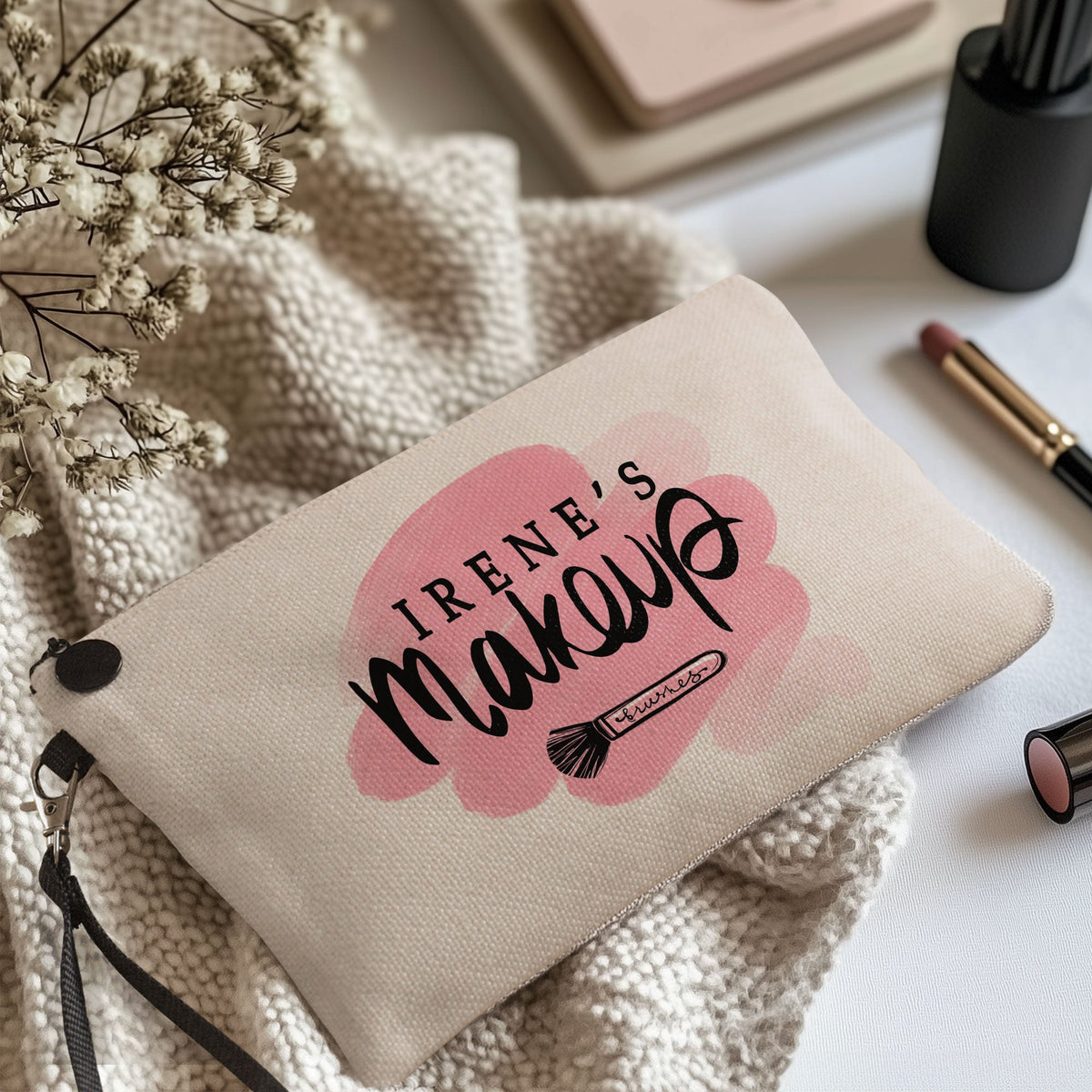 Pink Watercolor Name - Make Up Bag - GOTShirts