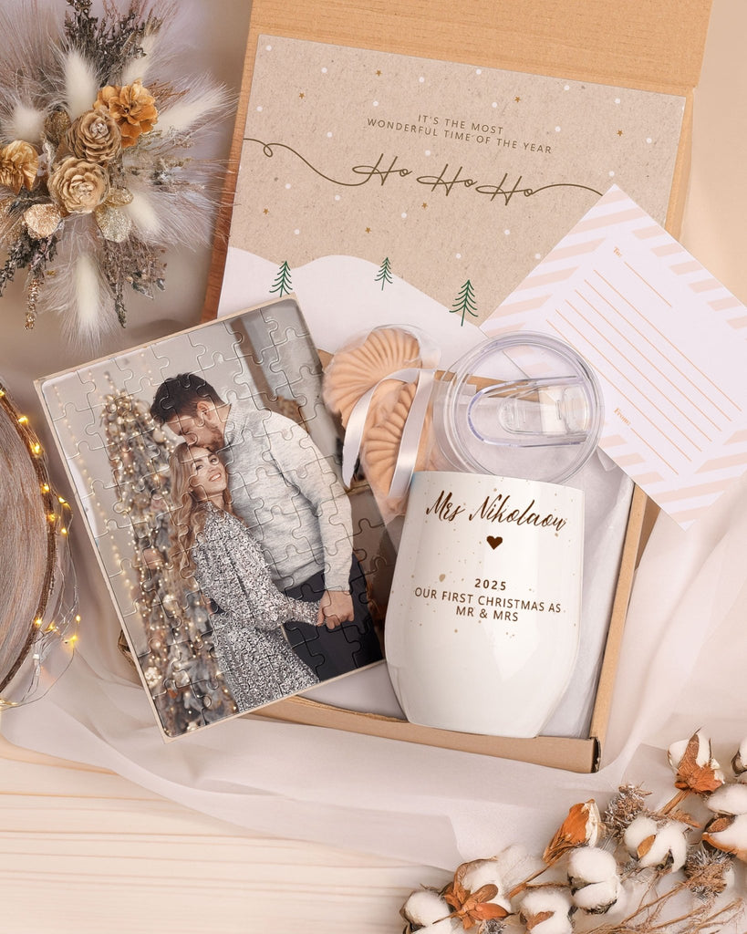 First Christmas As Mrs - Magnetic Puzzle & Wine Mug Gift Box - GOTShirts