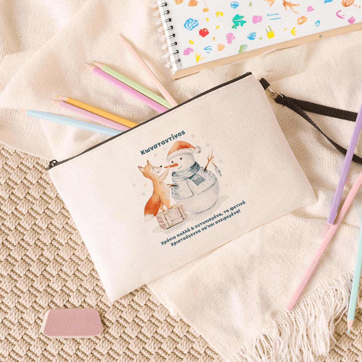 Snowman & Fox - Linen Pencil Case - GOTShirts