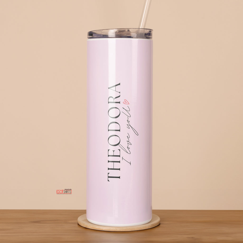I Love You - Stainless Steel Skinny Tumbler With Straw
