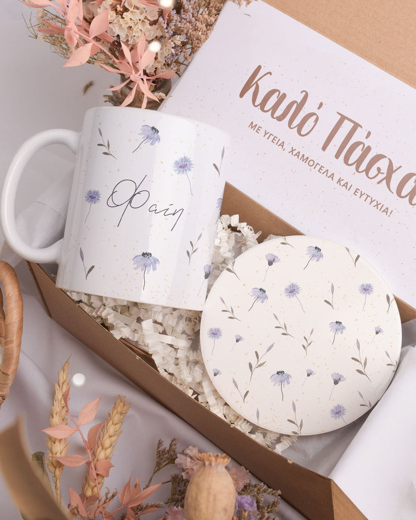 Purple Flowers - Ceramic Mug 11oz & Coaster Gift Box - GOTShirts