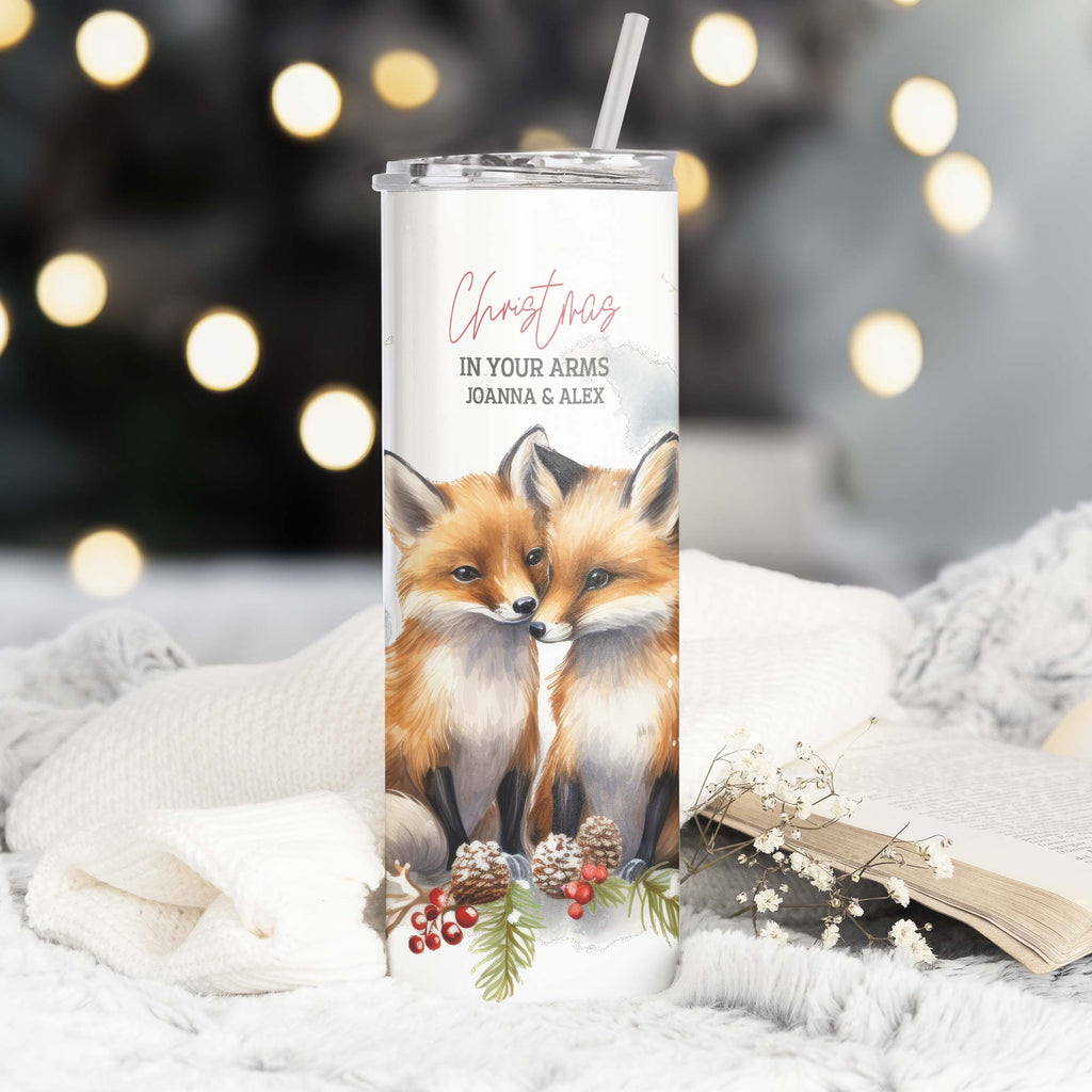 Christmas In Your Arms - Stainless Steel Skinny Tumbler With Straw - GOTShirts