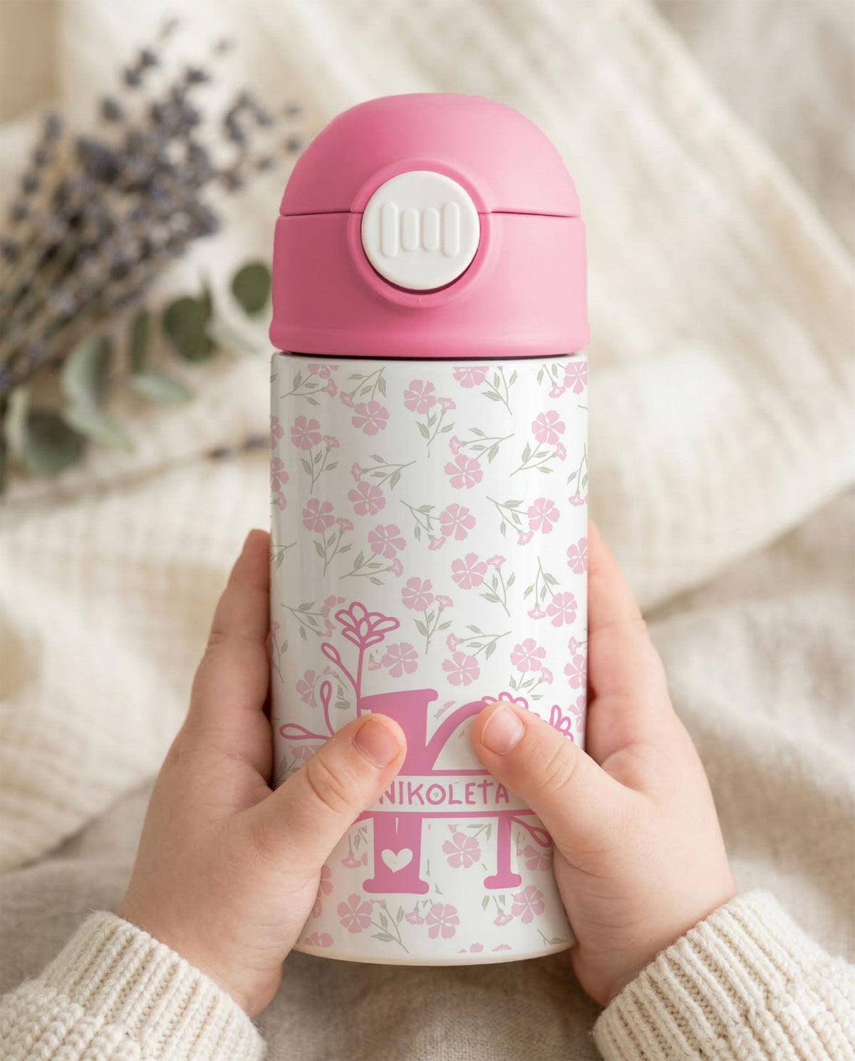 Spring Initial & Name - Double Wall Colored Water Bottle - GOTShirts