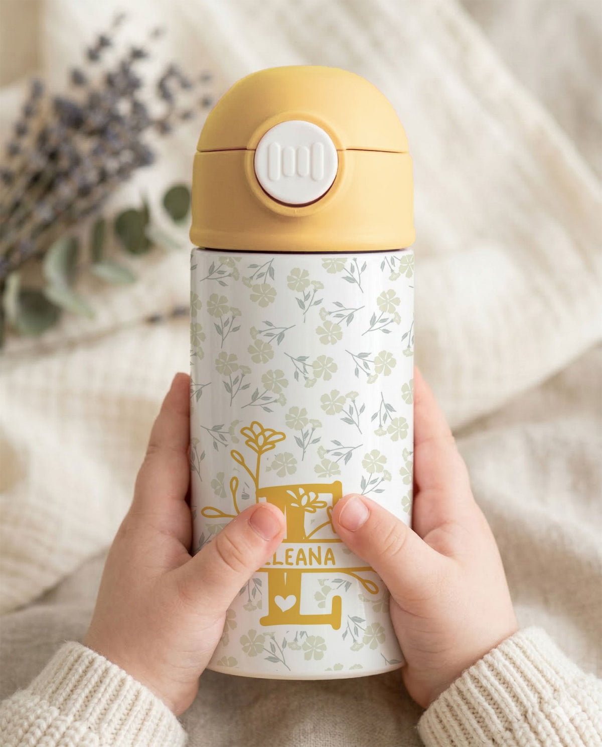 Spring Initial & Name - Double Wall Colored Water Bottle - GOTShirts