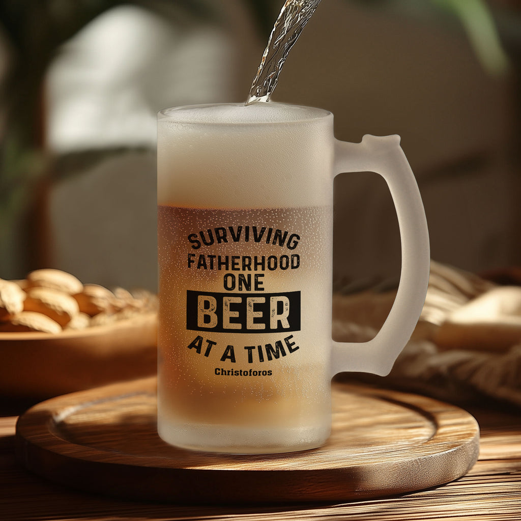 Surviving Fatherhood - Frosted Beer Glass - GOTShirts