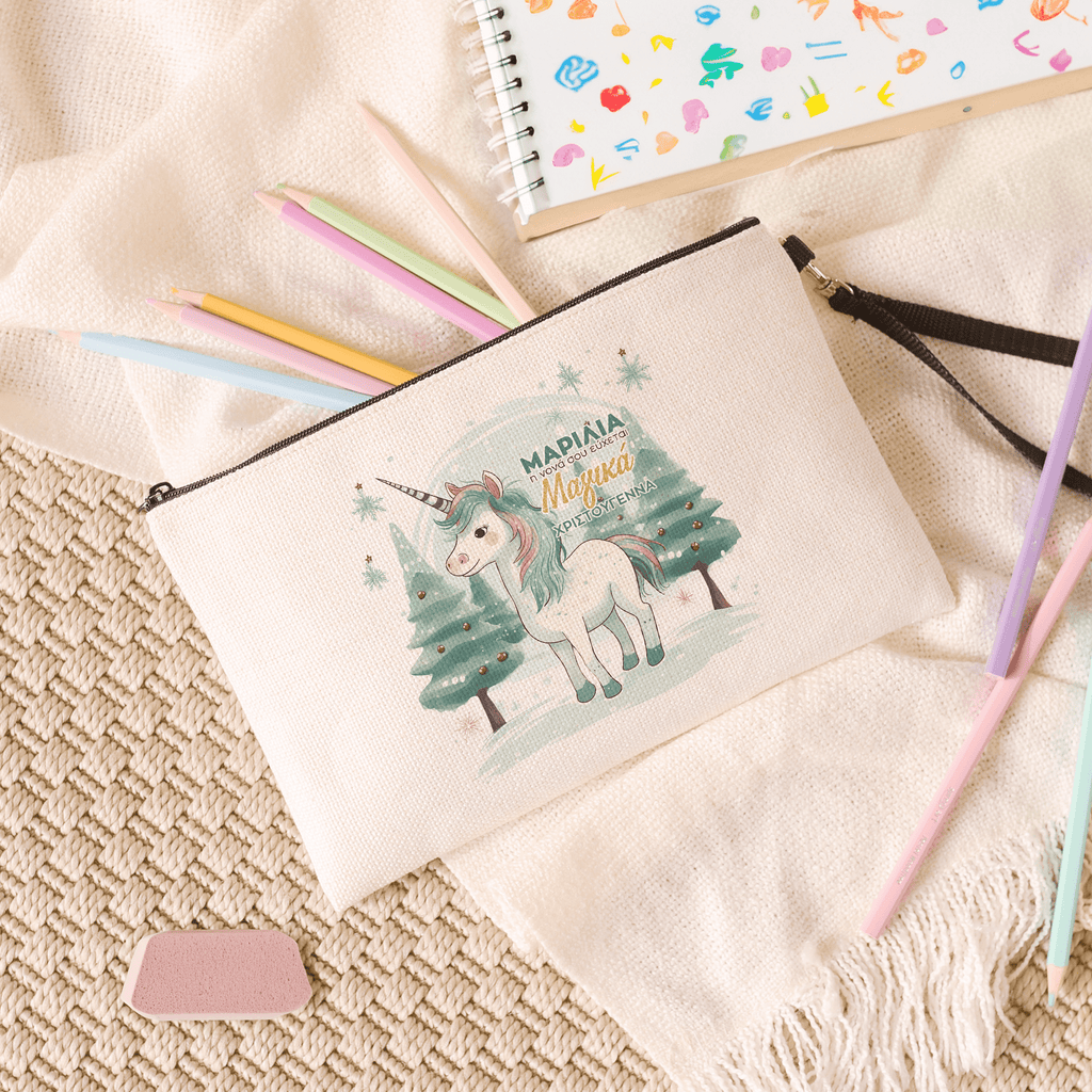 Unicorn Magical Christmas - Linen Pencil Case - GOTShirts