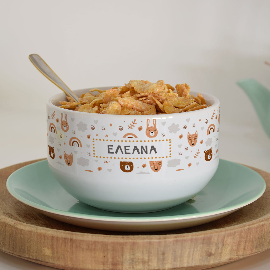 Fox, Bear & Bunny Pattern - Personalized Ceramic Bowl - GOTShirts