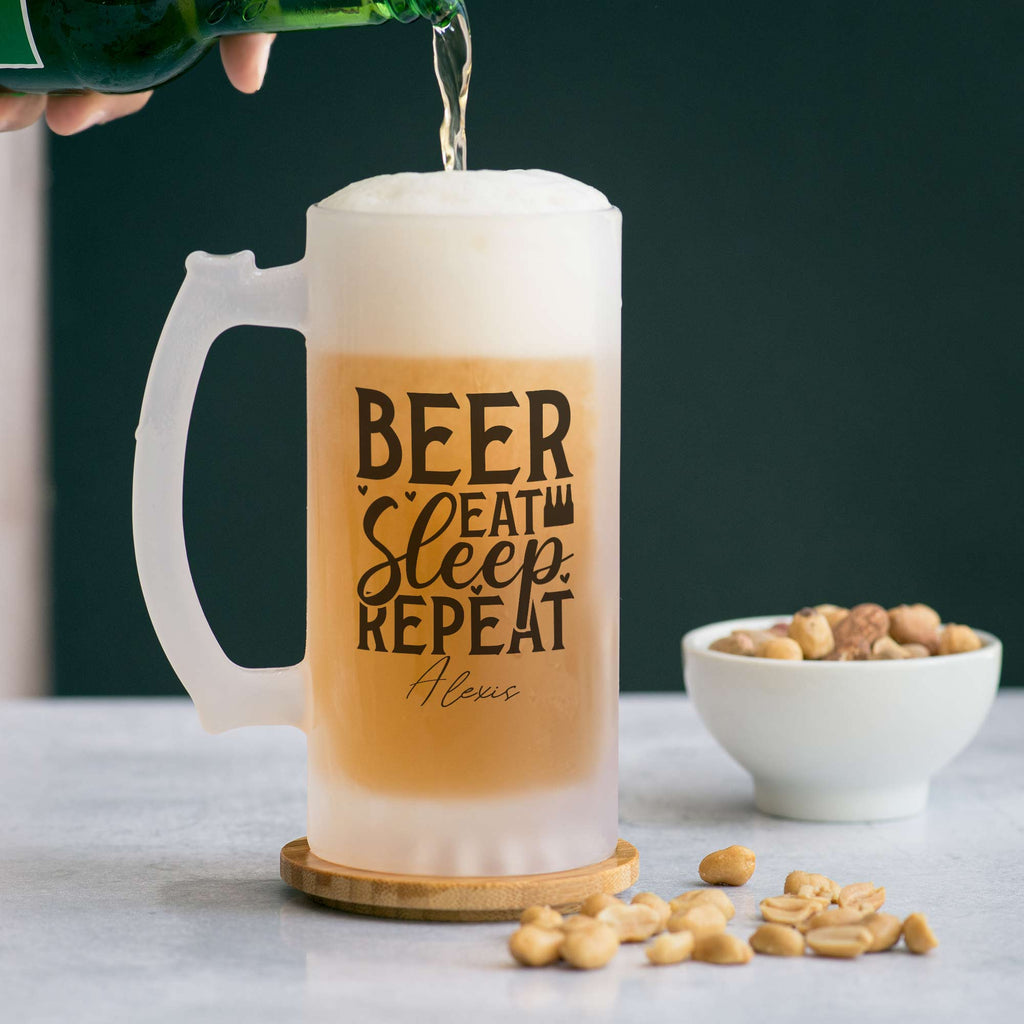 Beer Eat Sleep Repeat - Frosted Beer Glass - GOTShirts
