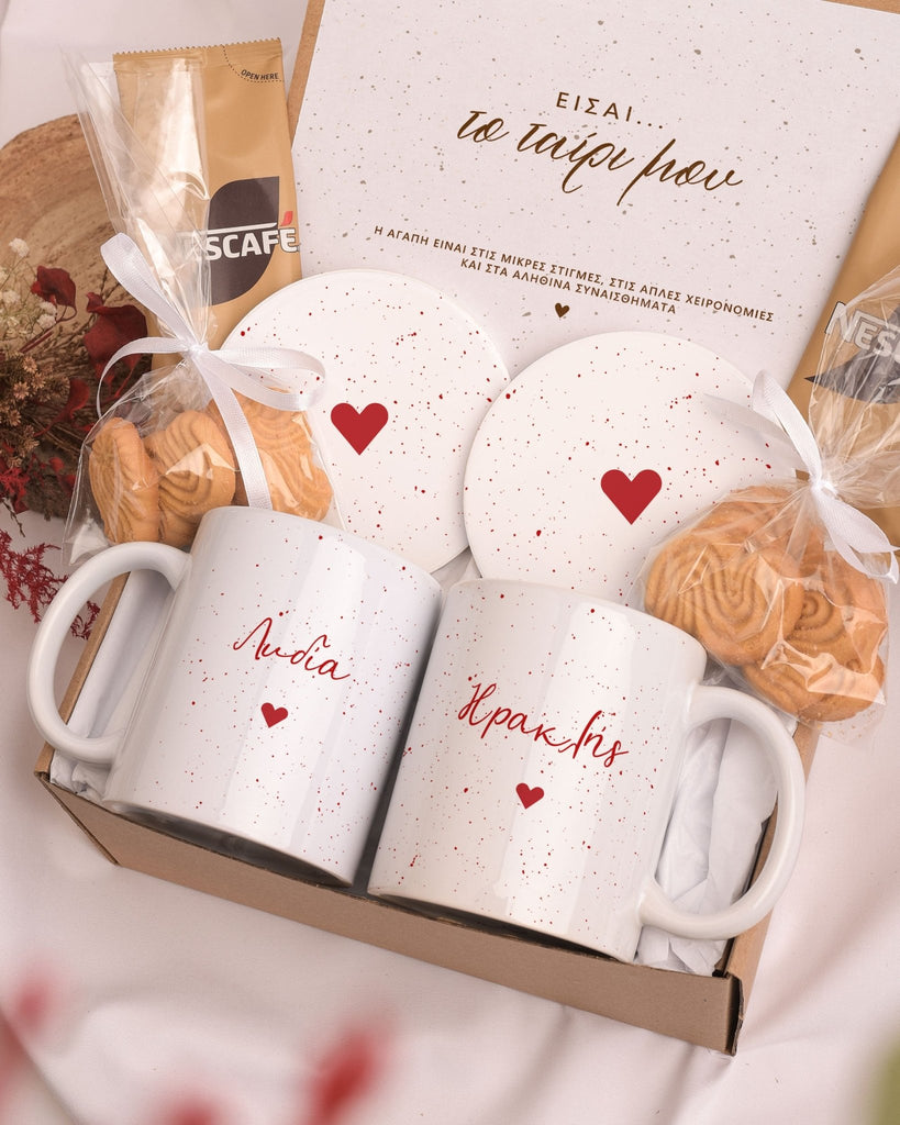 Name & Red Speckles - Ceramic Mug 11oz & Coaster Gift Box - GOTShirts