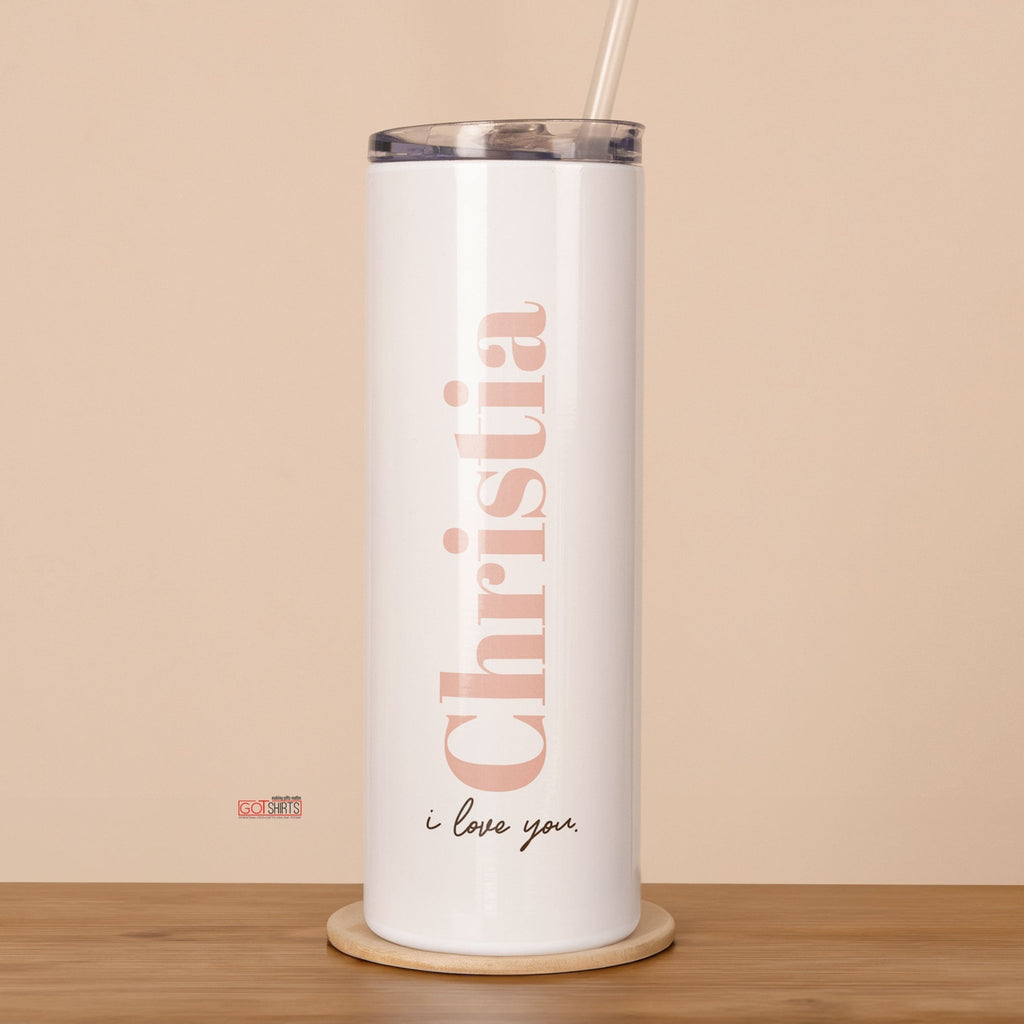 I Love You Pink - Stainless Steel Skinny Tumbler With Straw - GOTShirts