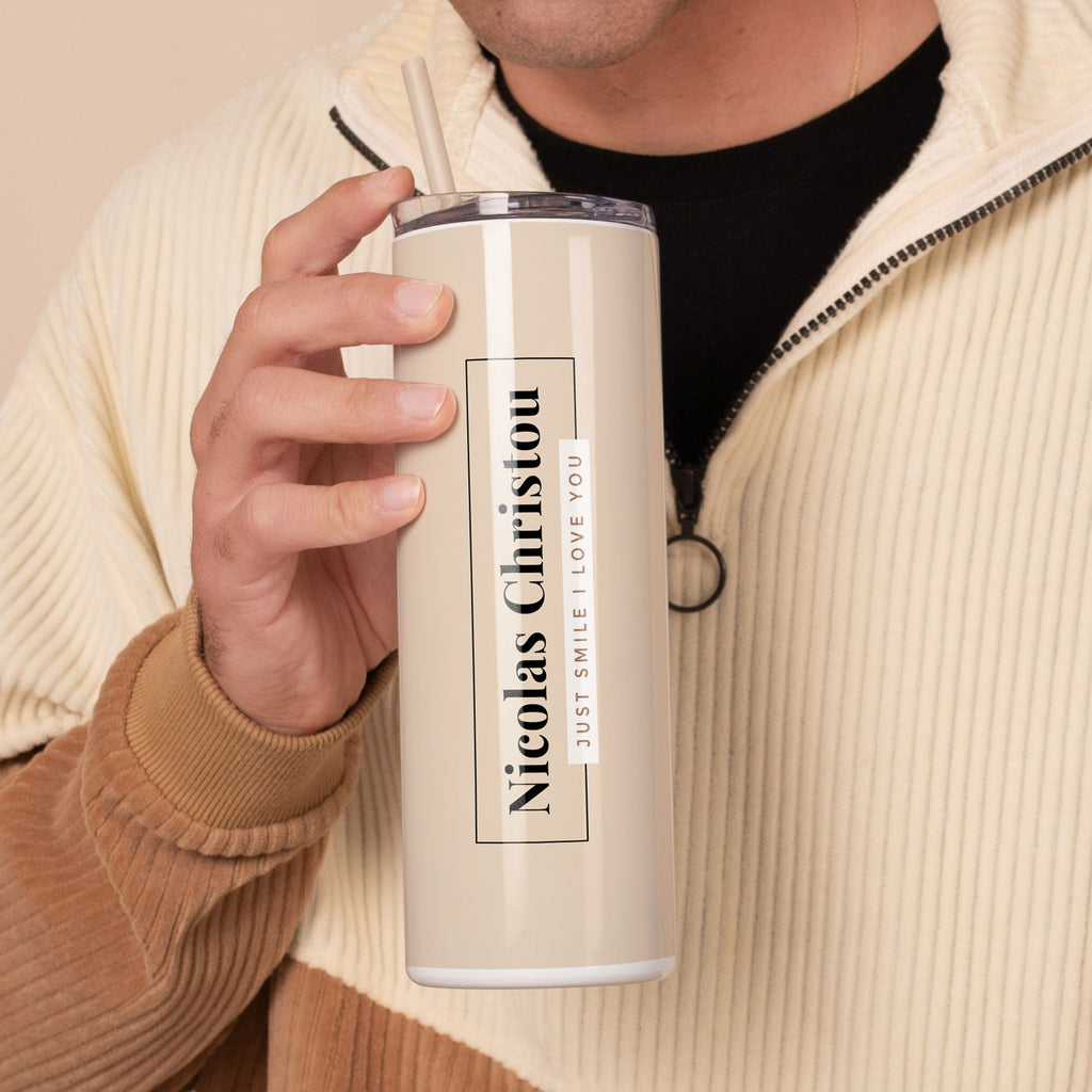 Just Smile Yellow - Stainless Steel Skinny Tumbler With Straw - GOTShirts