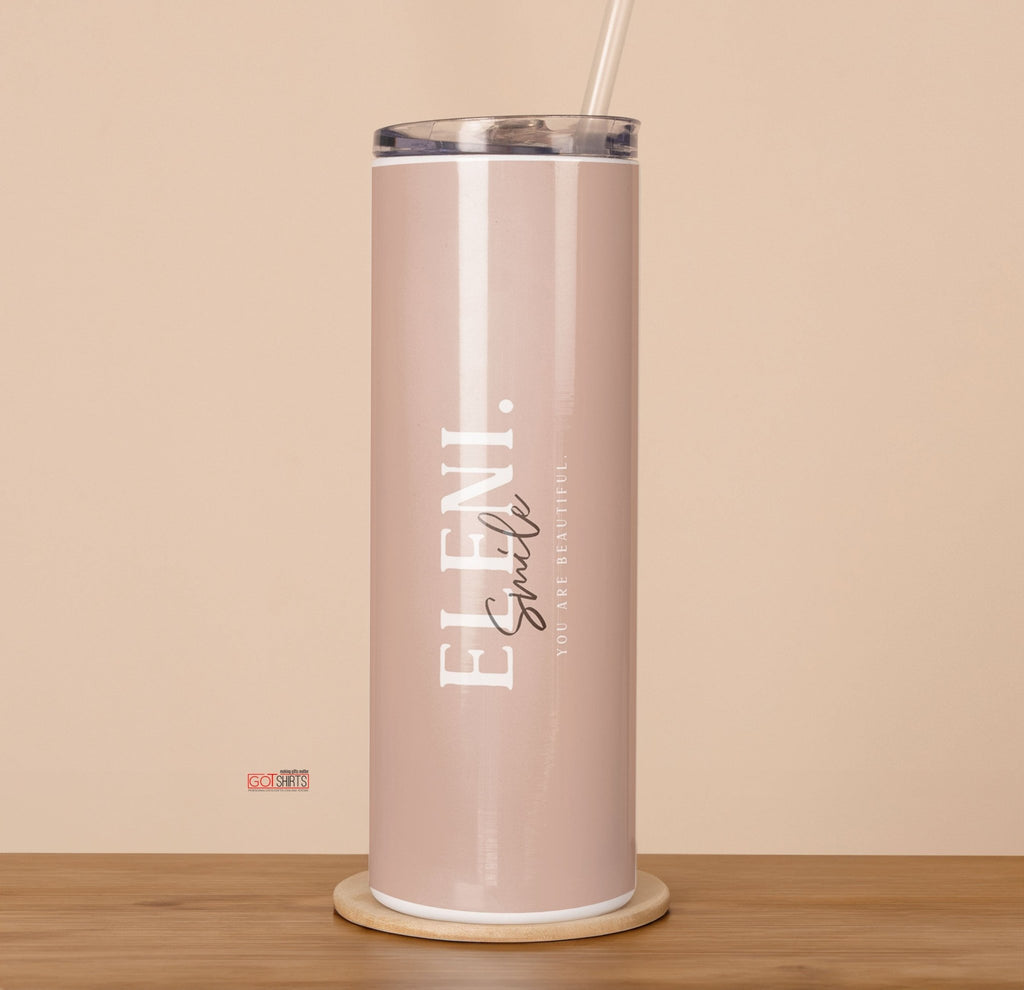 Smile You Are Beautiful Brown - Stainless Steel Skinny Tumbler With Straw - GOTShirts