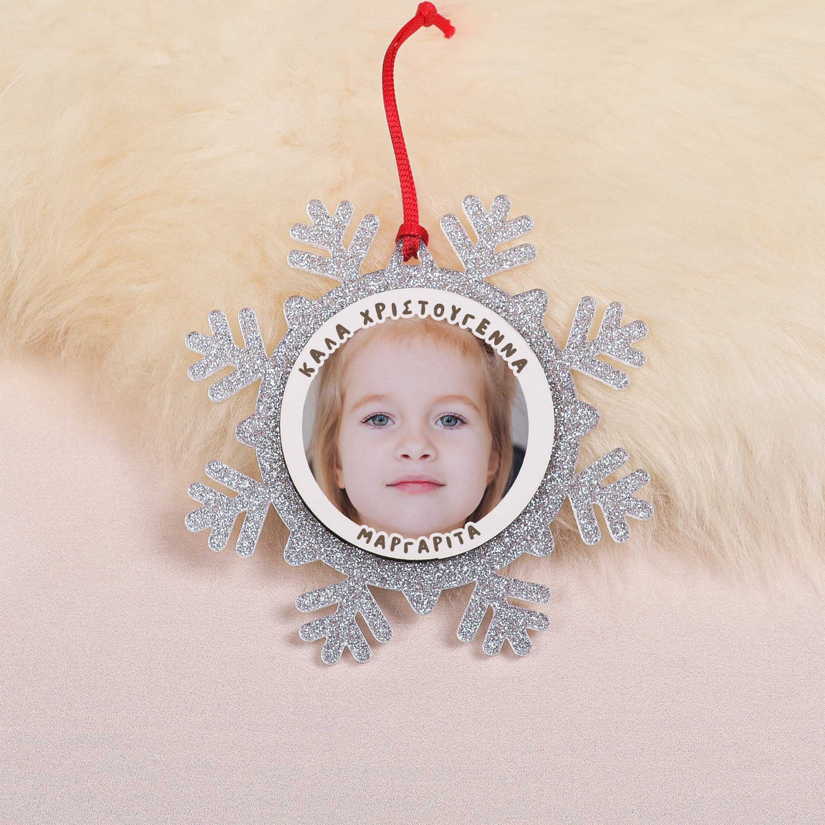 Merry Christmas Girl Photo - Glitter Snowflake Ornament - GOTShirts