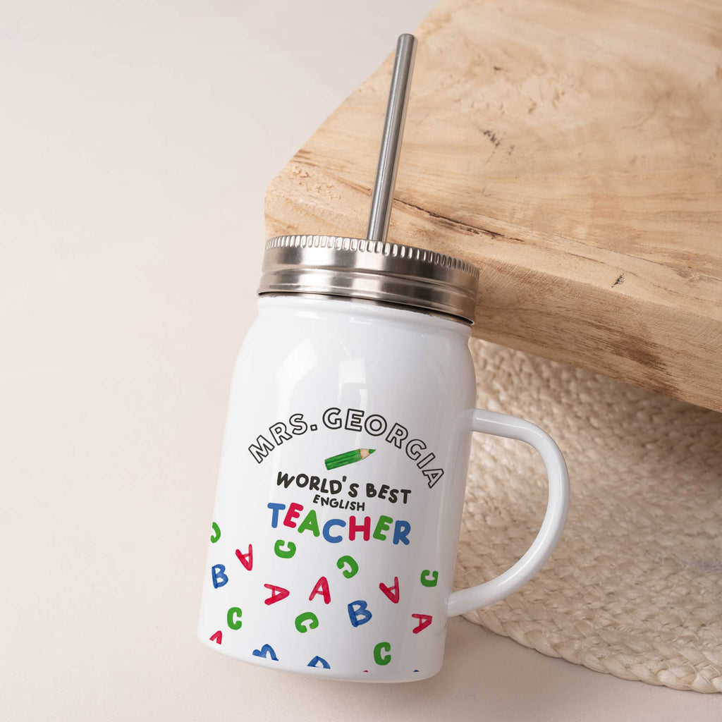 World's Best English Teacher - Jar Tumbler With Straw - GOTShirts