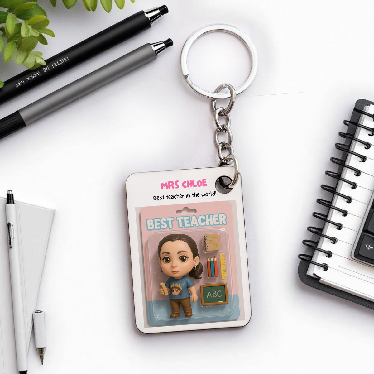 Teacher's Figure - Rectangle Wooden Keyring - GOTShirts