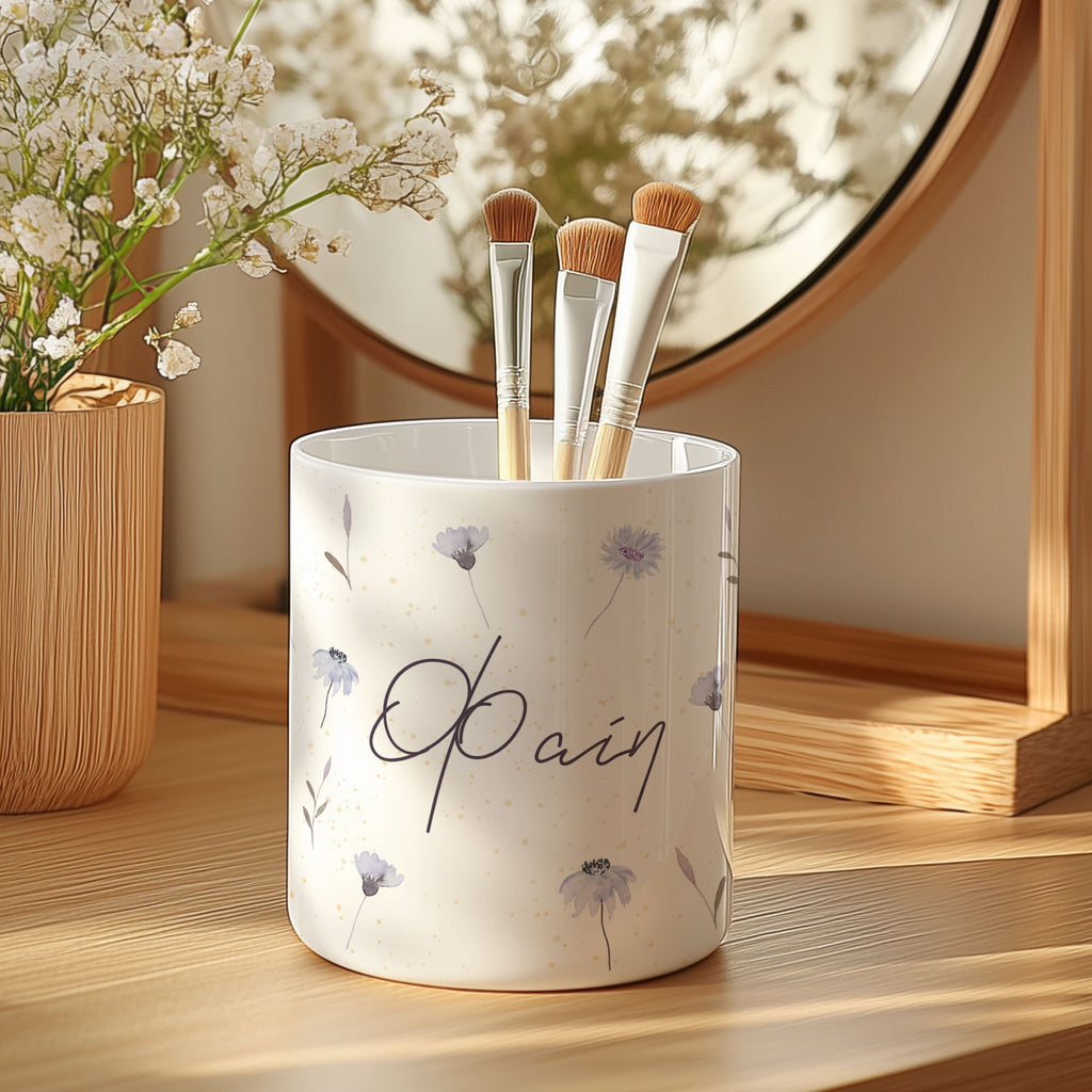 Purple Flowers - Ceramic Make Up Brush Holder - GOTShirts