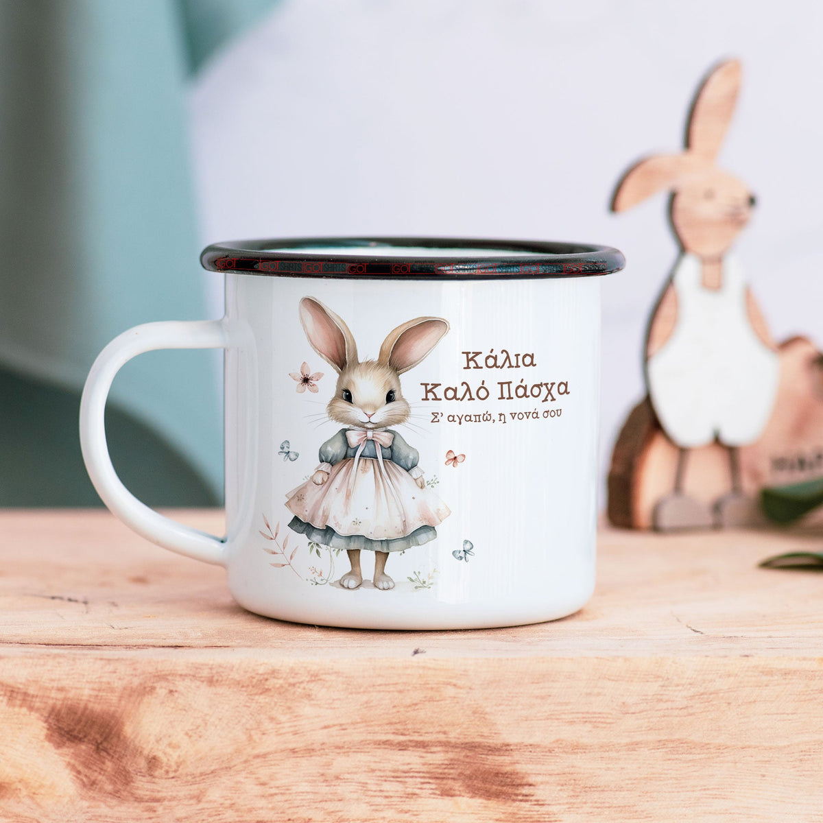 Pink Bunny - Stainless Steel Enamel Mug - GOTShirts