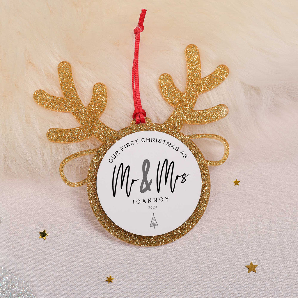 Mr. & Mrs. - Glitter Reindeer Ornament - GOTShirts