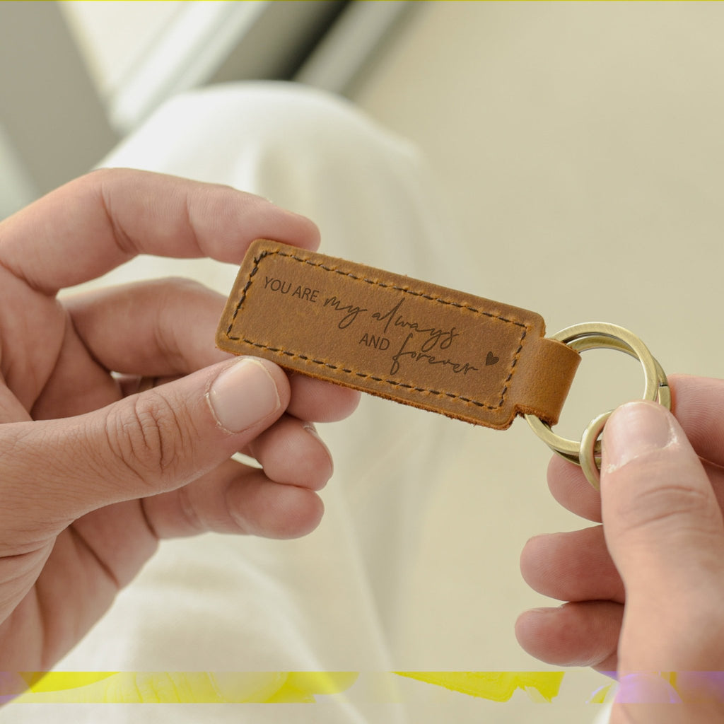 My Always & Forever - Engraved Leather Keyring - GOTShirts
