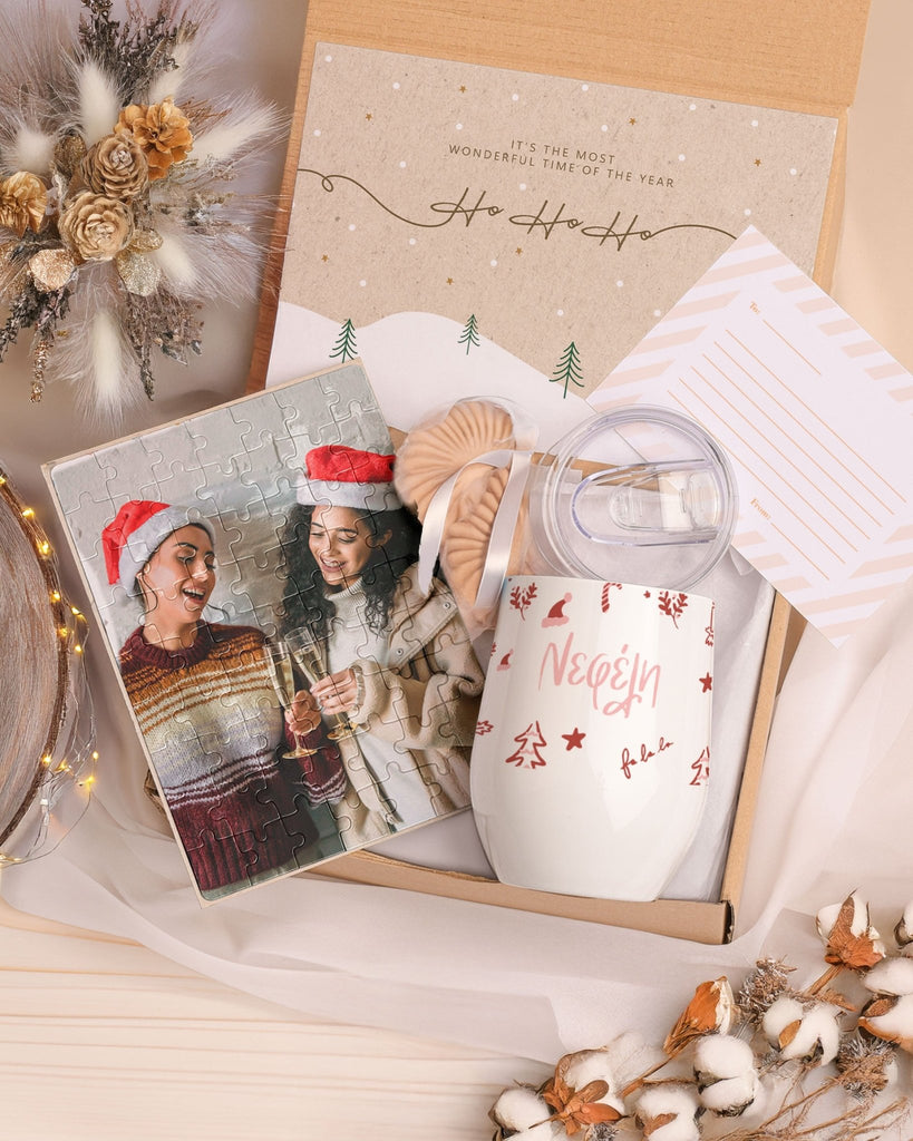 Christmas Elements Pattern - Magnetic Puzzle & Wine Mug Gift Box - GOTShirts