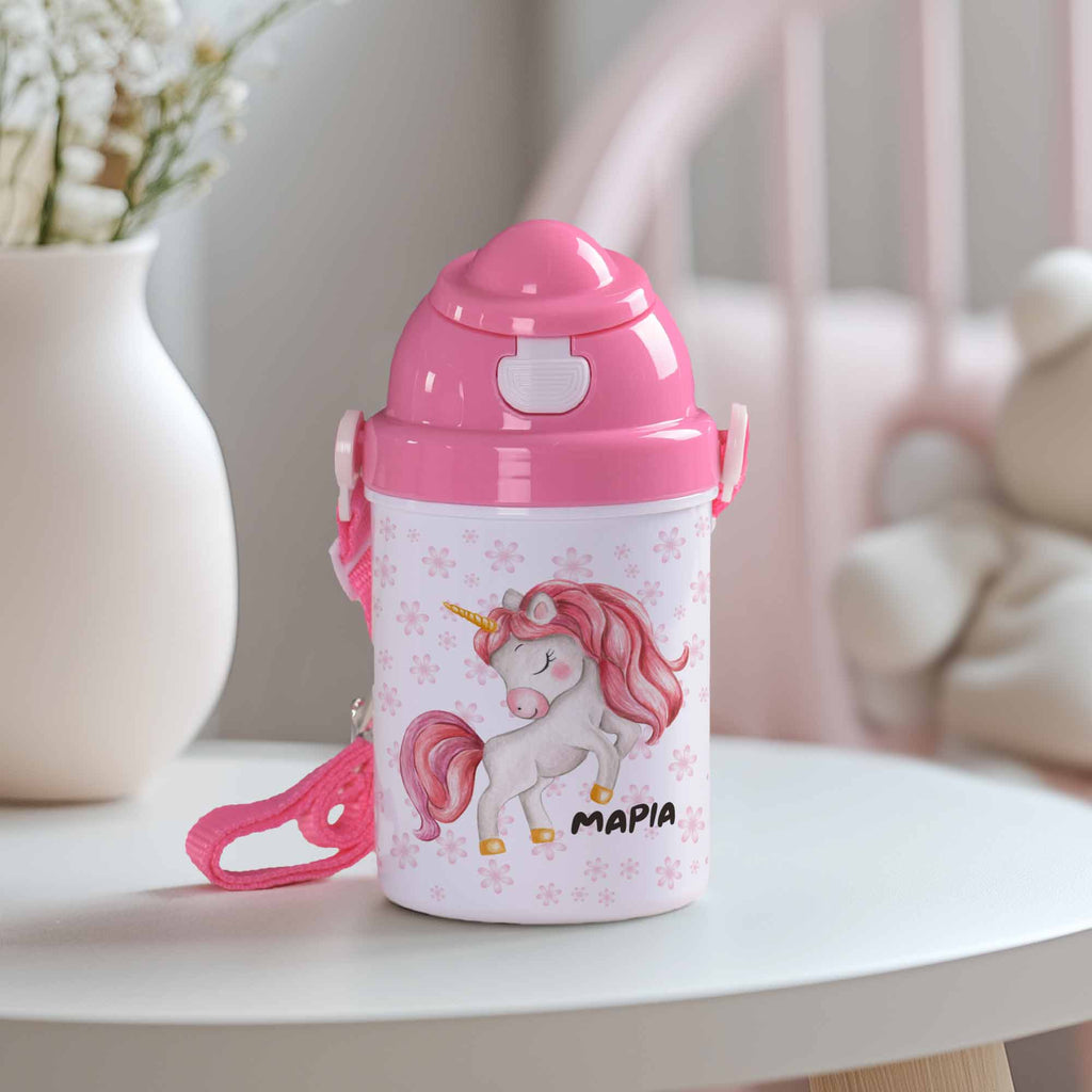 Happy Unicorn - Plastic Colored Water Bottle - GOTShirts