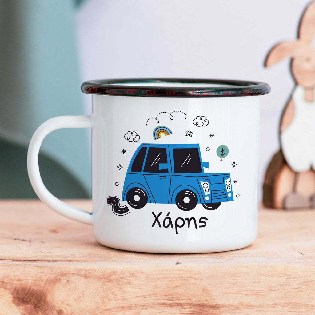 Blue Car - Stainless Steel Enamel Mug - GOTShirts