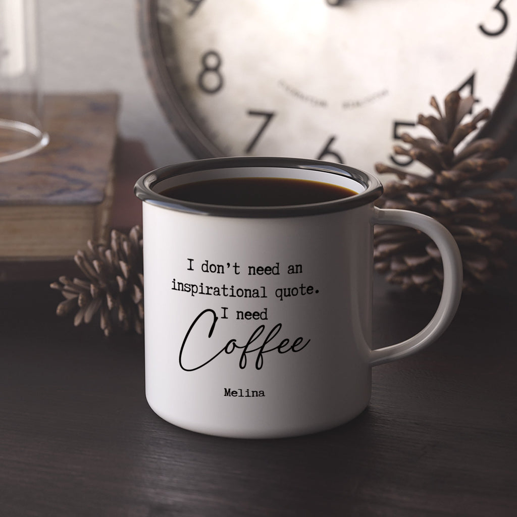 Christmas S/Steel Enamel Mug - I Need Coffee - GOTShirts