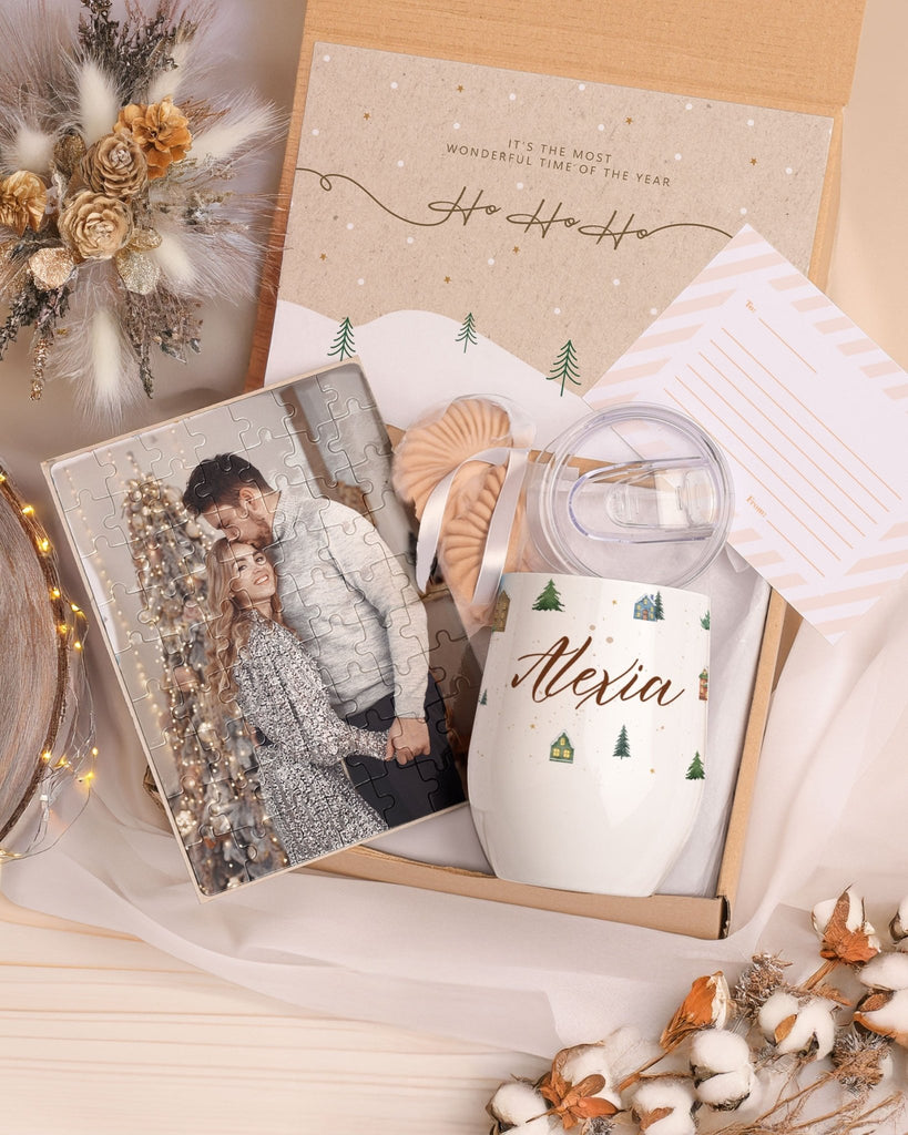 Christmas Trees Pattern - Magnetic Puzzle & Wine Mug Gift Box - GOTShirts