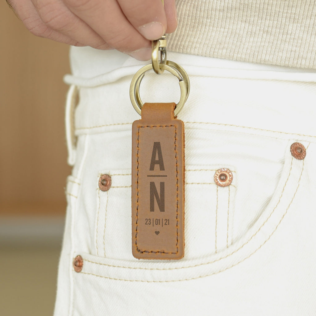 Initials & Date - Engraved Leather Keyring - GOTShirts