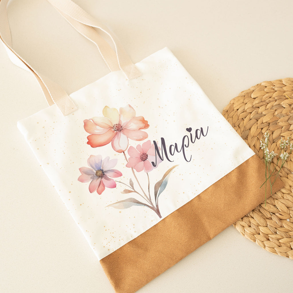 Flower & Name - Cork Tote Bag - GOTShirts