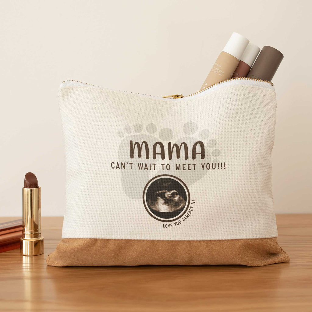 Can't Wait To Meet You Mom - Linen Makeup Bag With Cork - GOTShirts