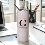 Pink Marble - Stainless Steel Skinny Tumbler With Straw - GOTShirts