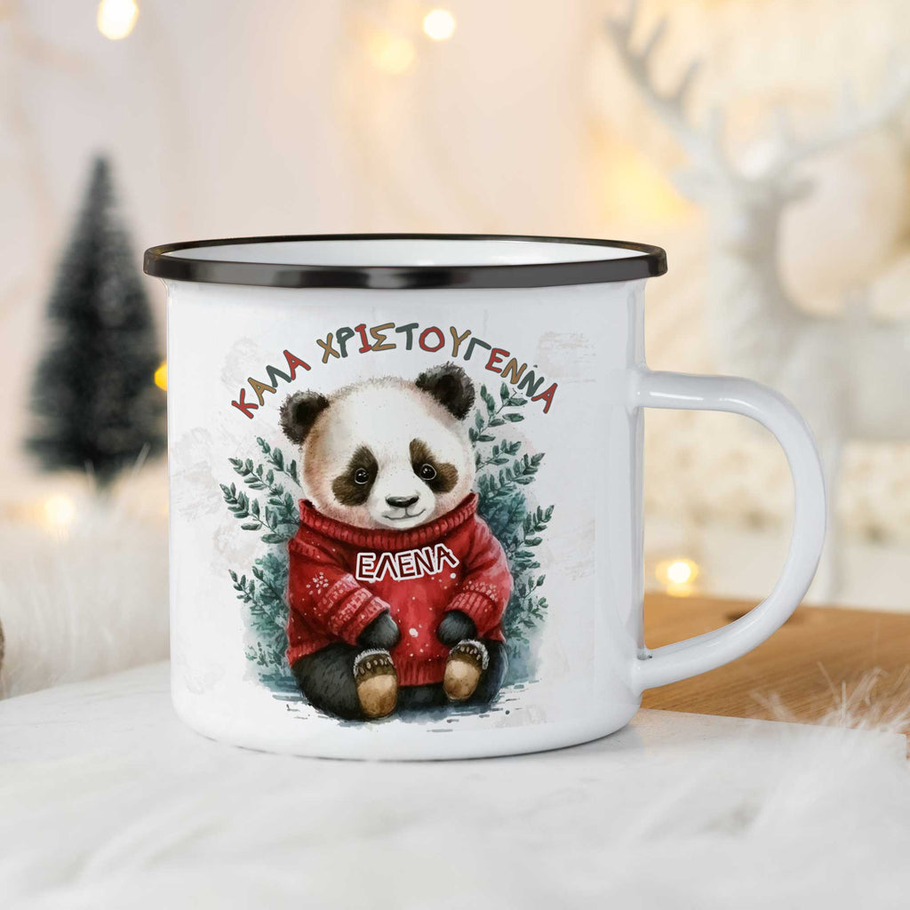 Christmas S/Steel Enamel Mug - Christmas Panda