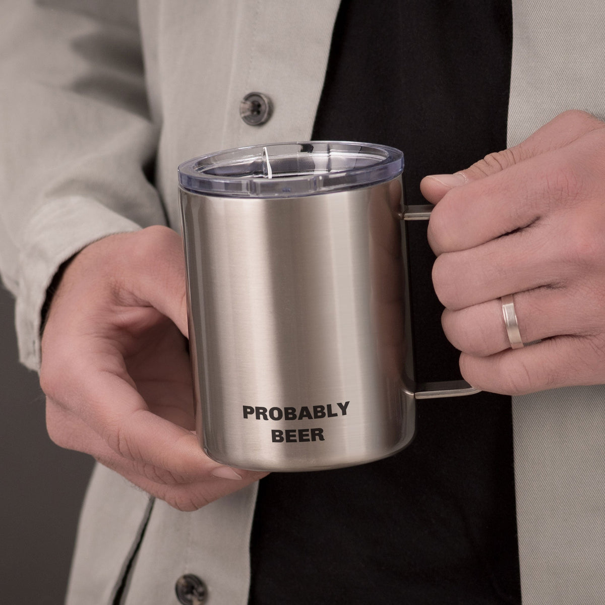Probably Beer - Silver Stainless Steel Mug With Handle - GOTShirts