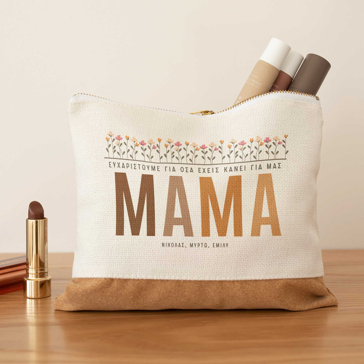 Thank You For Everything Mom - Linen Makeup Bag With Cork - GOTShirts