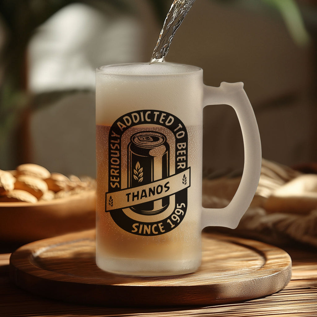 Seriously Addicted - Frosted Beer Glass - GOTShirts