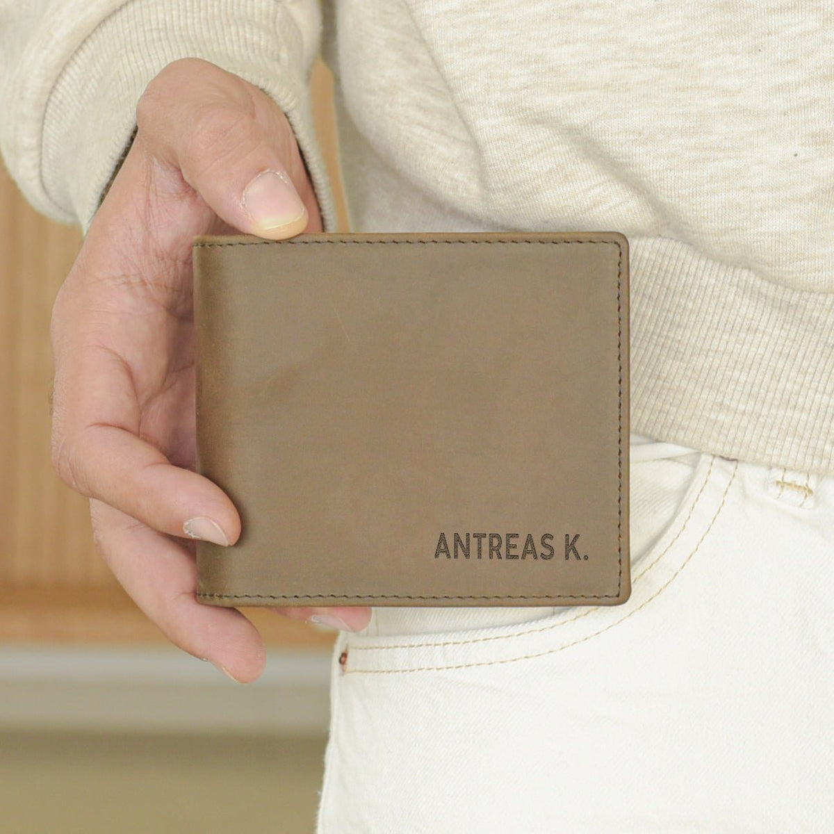 Name Bottom Right - Men's Leather Wallet (Engraved) - GOTShirts