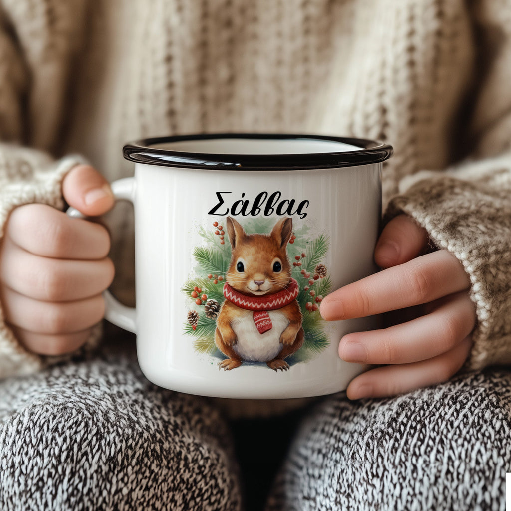 Squirrel With Scarf - Christmas S/Steel Enamel Mug - GOTShirts