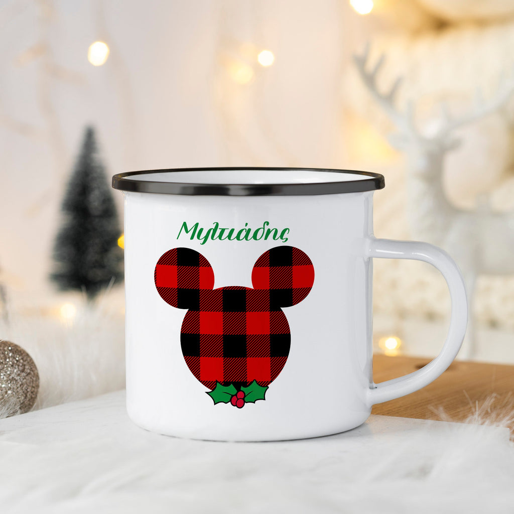 Gingham Cute Mouse - Christmas S/Steel Enamel Mug - GOTShirts