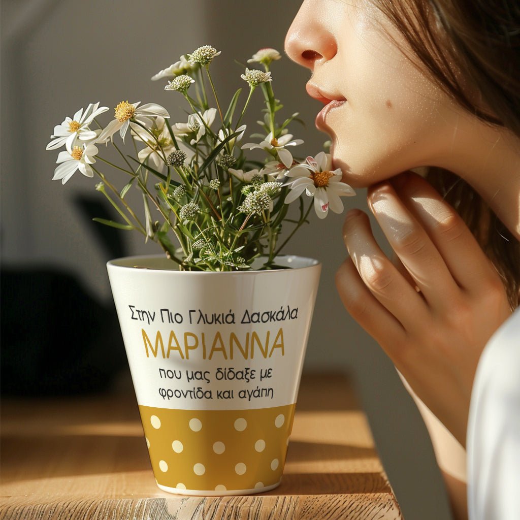 Teacher yellow Dots - Flower Pot - GOTShirts